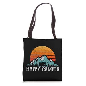 happy camper gift rv camping accessory retro sun 70s 80s tote bag