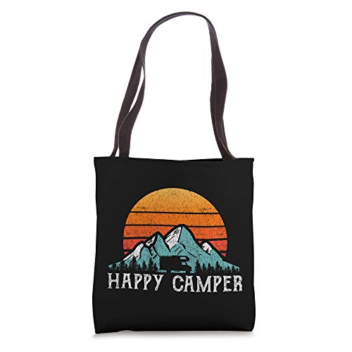 Happy Camper Gift RV Camping Accessory Retro Sun 70s 80s Tote Bag