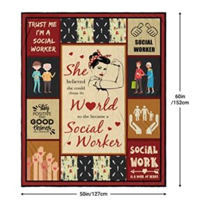 WIACBIL Social Worker Blanket Gifts, Social Worker Gifts for Women, Social Worker Appreciation Graduation Gifts, Throw Blanket 50"x 60"