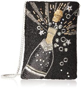 mary frances bubbly champagne bottle mini crossbody handbag, black