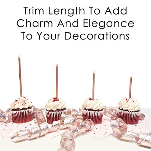 24 Count Tall Thin Metallic Rose Gold Slow Burning Birthday Candles in Holders with Matching Elegant Classy Cake Topper for Special Custom Birthday Cake Cupcake Decorations by Dream VZN