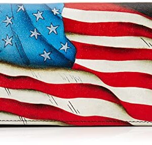 Anna by Anuschka Women's Hand-Painted Genuine Leather Two Fold Clutch Wallet - Stars and Stripes Black