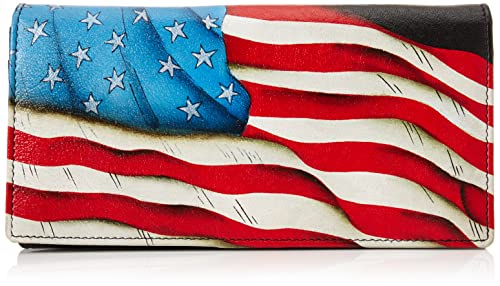 Anna by Anuschka Women's Hand-Painted Genuine Leather Two Fold Clutch Wallet - Stars and Stripes Black