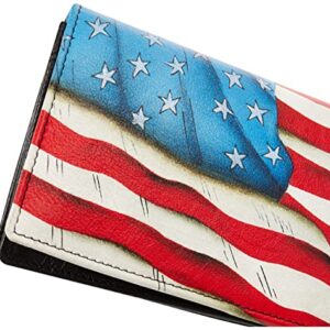 Anna by Anuschka Women's Hand-Painted Genuine Leather Two Fold Clutch Wallet - Stars and Stripes Black