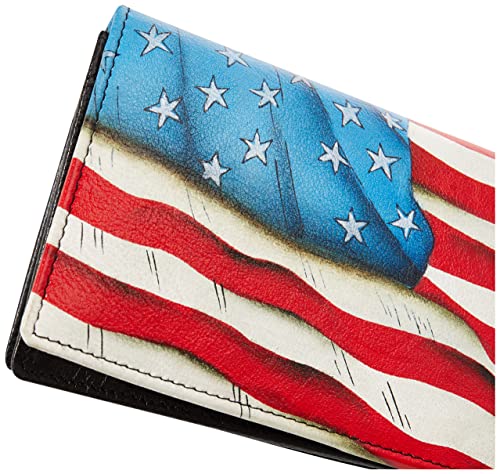 Anna by Anuschka Women's Hand-Painted Genuine Leather Two Fold Clutch Wallet - Stars and Stripes Black