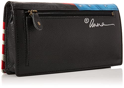 Anna by Anuschka Women's Hand-Painted Genuine Leather Two Fold Clutch Wallet - Stars and Stripes Black