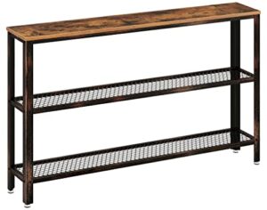 rolanstar console table, narrow sofa table with 2 mesh shelves, 47.2” long rustic entryway table with retro metal frame, entrance table for entryway, hallway, living room, bedroom