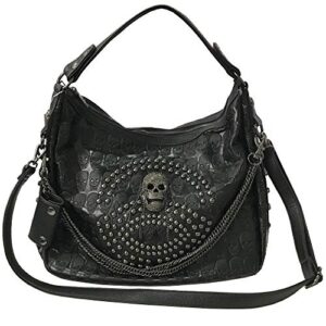 fivelovetwo women skull chain handbag large capacity gothic shoulder bag studded doctor rivet tote satchel