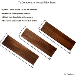 Ty Creations Wall Mounted Floating Shelves Set of 3, Rustic Wood Decorative Wall Storage Shelves with Metal L Bracket for Kitchen, Livingroom, Bedroom, Bathroom and Office