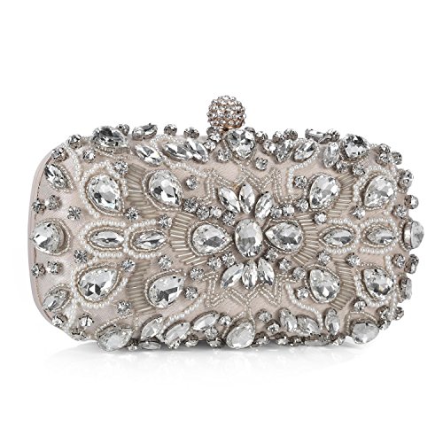 UBORSE Women Wedding Clutch Purse Noble Crystal Beaded Evening Bag Clutch Bag Apricot Small