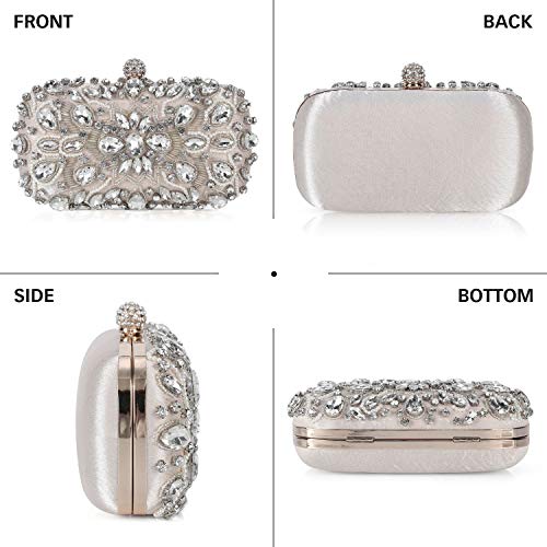 UBORSE Women Wedding Clutch Purse Noble Crystal Beaded Evening Bag Clutch Bag Apricot Small