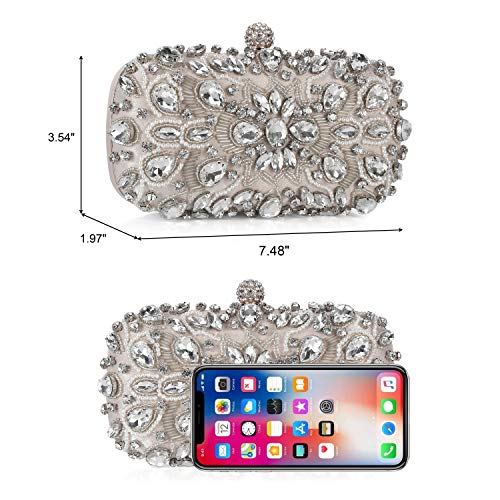 UBORSE Women Wedding Clutch Purse Noble Crystal Beaded Evening Bag Clutch Bag Apricot Small