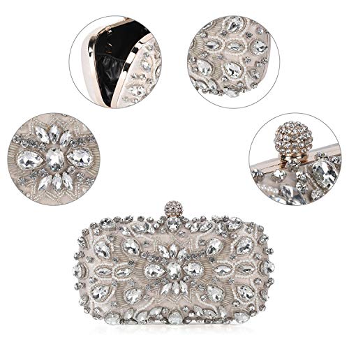 UBORSE Women Wedding Clutch Purse Noble Crystal Beaded Evening Bag Clutch Bag Apricot Small