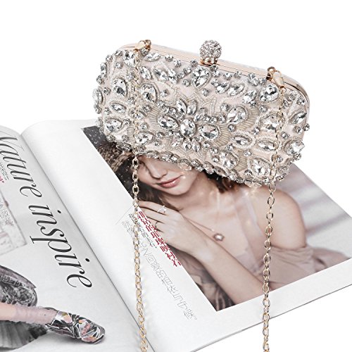 UBORSE Women Wedding Clutch Purse Noble Crystal Beaded Evening Bag Clutch Bag Apricot Small