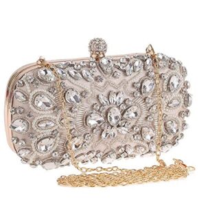 UBORSE Women Wedding Clutch Purse Noble Crystal Beaded Evening Bag Clutch Bag Apricot Small