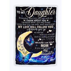 to My Daughter My Love Will Follow You Love Your MOM 3D Custom Fleece Photo Blanket Fan Gift (X-Large 80 X 60 INCH)