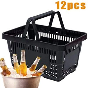 Black Shopping Basket Set of 12 Durable Black Plastic Grocery Shopping Baskets with Handles Storage Basket Organizer Basket for Christmas Party Birthday Gift