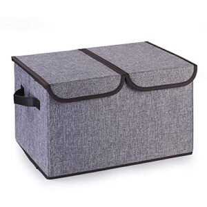 Enova Home Collapsible Storage Bins with Cover Fabric Storage Basket Fabric Organizer, Storage Organization, Organizer Bin (Grey)