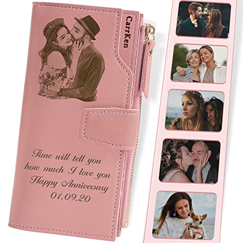 Personalized Photo Wallets for Women Custom Engraved Leather Clutch Wallet Womens Large Phone Holder Gifts for Mom Wife Friend Sister at Birthday, Anniversary, Thanksgiving, Mothers Day, Christmas