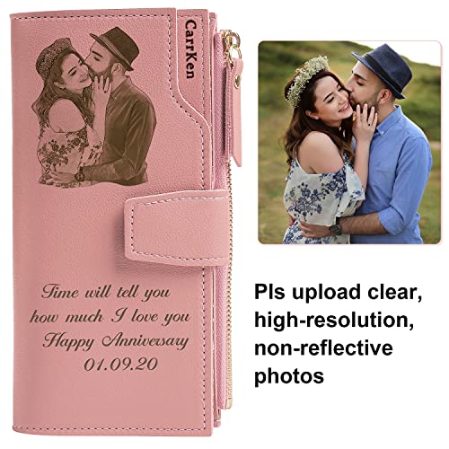 Personalized Photo Wallets for Women Custom Engraved Leather Clutch Wallet Womens Large Phone Holder Gifts for Mom Wife Friend Sister at Birthday, Anniversary, Thanksgiving, Mothers Day, Christmas