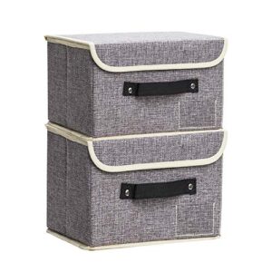 small storage bins with lids 2 pack linen collapsible cube storage basket with handle, jane’s home foldable fabric storage box with lids organizer for toys, clothes closet, ornament grey