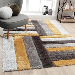 luxe weavers lantanas yellow 8×10 shag geometric area rug, modern, stain resistant, plush indoor rugs