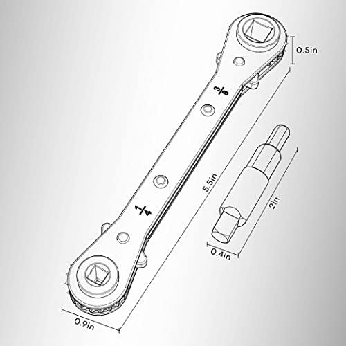 Mellbree HVAC Service Wrench, 3/8” 1/4” 5/16'' 3/16'' Refrigeration AC Ratcheting Wratchet Wrench Tool with Hex Bit Adapter for HVAC Tech, Gas Furnace, Air Conditioning, Refrigeration Equipment