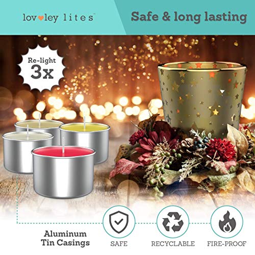 Lovley Lites Soy Tealight Candles Apple Cinnamon - 36 Premium 1 Inch Tall Red Tea Candles, Long Burning Tea Lights Scented with Essential Oils