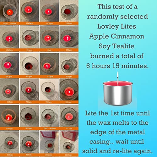 Lovley Lites Soy Tealight Candles Apple Cinnamon - 36 Premium 1 Inch Tall Red Tea Candles, Long Burning Tea Lights Scented with Essential Oils