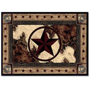 Area Rug 5'x7' Western Texas Star on Wood Panel Rustic Vintage Style Non-Skid Rubber Backing Modern Runner Rug Indoor Carpet for Bedroom/Living Room