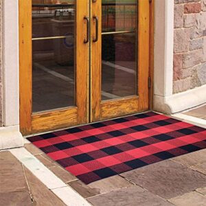 Wininplus Buffalo Plaid Check Rug 27.5 X 43 in Hand-Woven Indoor Or Outdoor Washable Checkered Rugs for Layered Door Mats for Front Porch/Entryway/Farmhouse, Red and Black Plaid Doormat