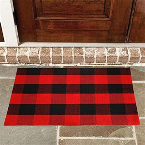 Wininplus Buffalo Plaid Check Rug 27.5 X 43 in Hand-Woven Indoor Or Outdoor Washable Checkered Rugs for Layered Door Mats for Front Porch/Entryway/Farmhouse, Red and Black Plaid Doormat