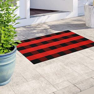 Wininplus Buffalo Plaid Check Rug 27.5 X 43 in Hand-Woven Indoor Or Outdoor Washable Checkered Rugs for Layered Door Mats for Front Porch/Entryway/Farmhouse, Red and Black Plaid Doormat