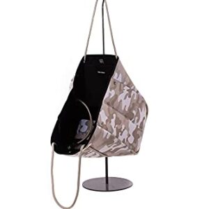 Haute Shore - Greyson Sahara Neoprene Tote Bag wZipper Wristlet Inside, Beige Camo WWhite & Rosegold Stripe