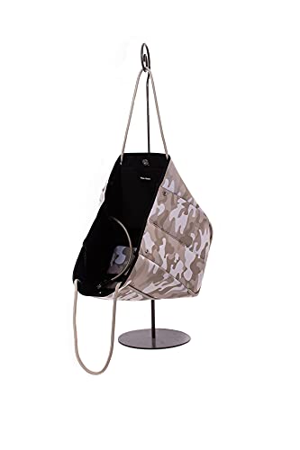 Haute Shore - Greyson Sahara Neoprene Tote Bag wZipper Wristlet Inside, Beige Camo WWhite & Rosegold Stripe