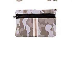 Haute Shore - Greyson Sahara Neoprene Tote Bag wZipper Wristlet Inside, Beige Camo WWhite & Rosegold Stripe