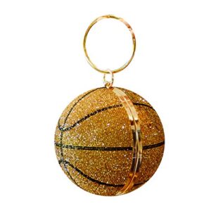 chbc rhinestone basketball evening bag round wedding wristlets handbag bridal clutch purse with detachable chain (brown)