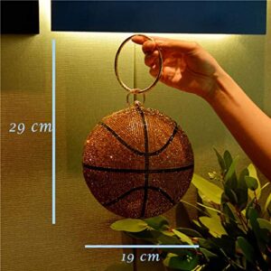 CHBC Rhinestone Basketball Evening Bag Round Wedding Wristlets Handbag Bridal Clutch Purse with Detachable Chain (Brown)