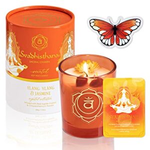 suziejo aromatherapy candle sacral chakra ylang ylang jasmine essential oil scented candles red agate crystals & healing stones spiritual gifts for women soy candle stress relief candle set