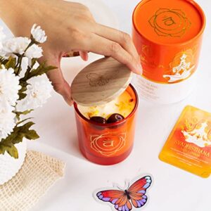 SUZIEJO Aromatherapy Candle Sacral Chakra Ylang Ylang Jasmine Essential Oil Scented Candles Red Agate Crystals & Healing Stones Spiritual Gifts for Women Soy Candle Stress Relief Candle Set