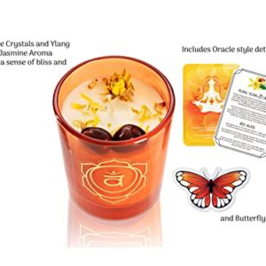 SUZIEJO Aromatherapy Candle Sacral Chakra Ylang Ylang Jasmine Essential Oil Scented Candles Red Agate Crystals & Healing Stones Spiritual Gifts for Women Soy Candle Stress Relief Candle Set