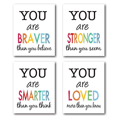 XWELLDAN Motivational Quotes Wall Art Colorful Prints, Inspirational Poster for Home Office Bedroom Classroom Decor, 8 x 10 Inch Set of 4 Prints, No Frame