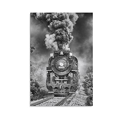 JIEDIE Railway Train Black and White Retro Train Canvas Poster Bedroom Decor Sports Landscape Office Room Decor Gift 12x18inchs(30x45cm)