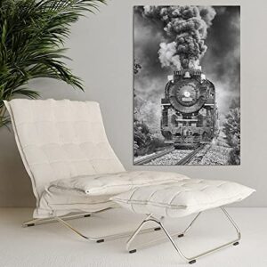 JIEDIE Railway Train Black and White Retro Train Canvas Poster Bedroom Decor Sports Landscape Office Room Decor Gift 12x18inchs(30x45cm)