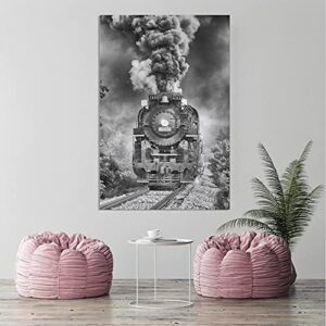 JIEDIE Railway Train Black and White Retro Train Canvas Poster Bedroom Decor Sports Landscape Office Room Decor Gift 12x18inchs(30x45cm)