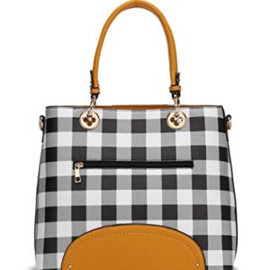 Mia K Collection Shoulder Bag for Women & Wristlet Wallet Purse Set: PU Leather Crossbody Tote Top-Handle Handbag Gaby Checker Cognac Brown