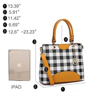 Mia K Collection Shoulder Bag for Women & Wristlet Wallet Purse Set: PU Leather Crossbody Tote Top-Handle Handbag Gaby Checker Cognac Brown