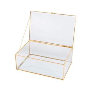 smart wyche 10.8″ glass box keepsake box with hinged lid for women and girls, suitable for storage jewelry, trinkets, flowers and more, vintage brass frame (large)
