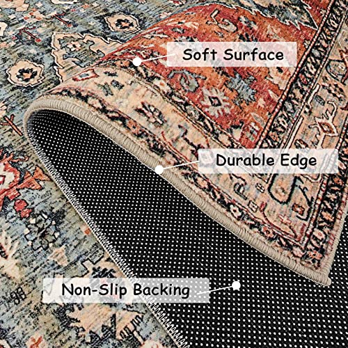 Lahome Boho Tribal Area Rug - 2x3 Persian Distressed Small Entryway Rug Doormat Bohemian Faux Wool Non-Slip Washable Low-Pile Floor Carpet for Indoor Front Entrance Kitchen Bathroom