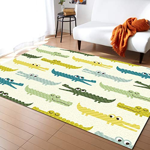 Meet 1998 Cartoon Crocodile Durable Indoor Area Rugs Colorful Cute Alligator Rectangular Non-Slip Carpet for Living Room/Bedroom/Kitchen/Hallway Home Decoration 24"x36" inch